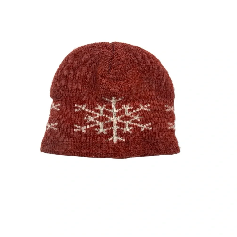 Smartwool Beanie Hat Kids Youth Wool‎ Blend Ski Cap Pink White Snowflake